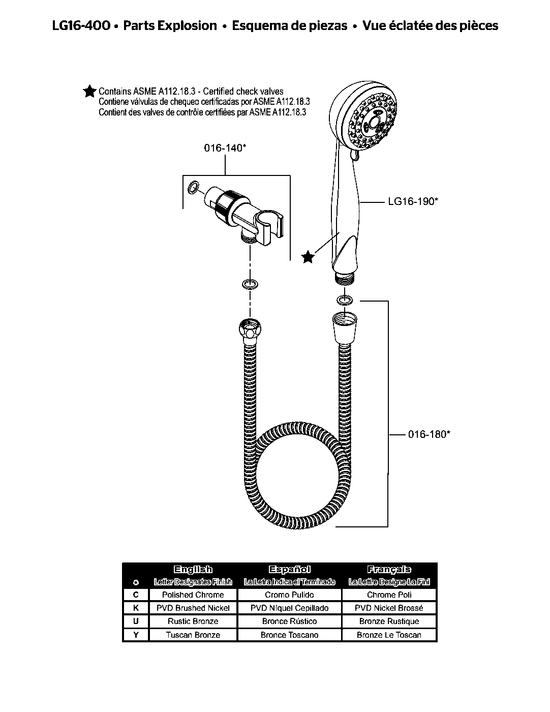 Pfister Multifunction Handheld Shower exploded parts diagram