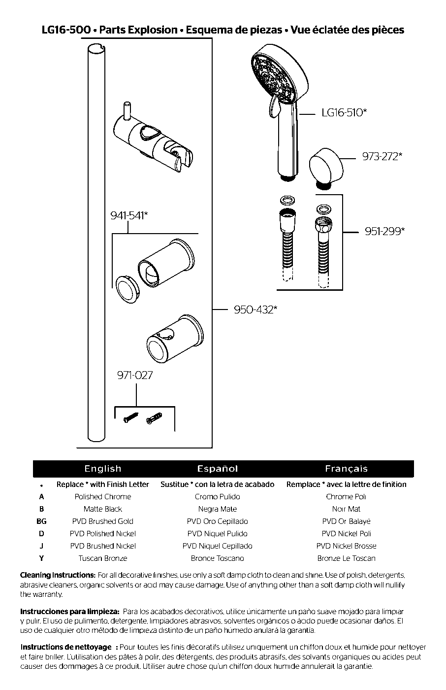 Pfister Handheld Shower Slide Bar Kit exploded parts diagram