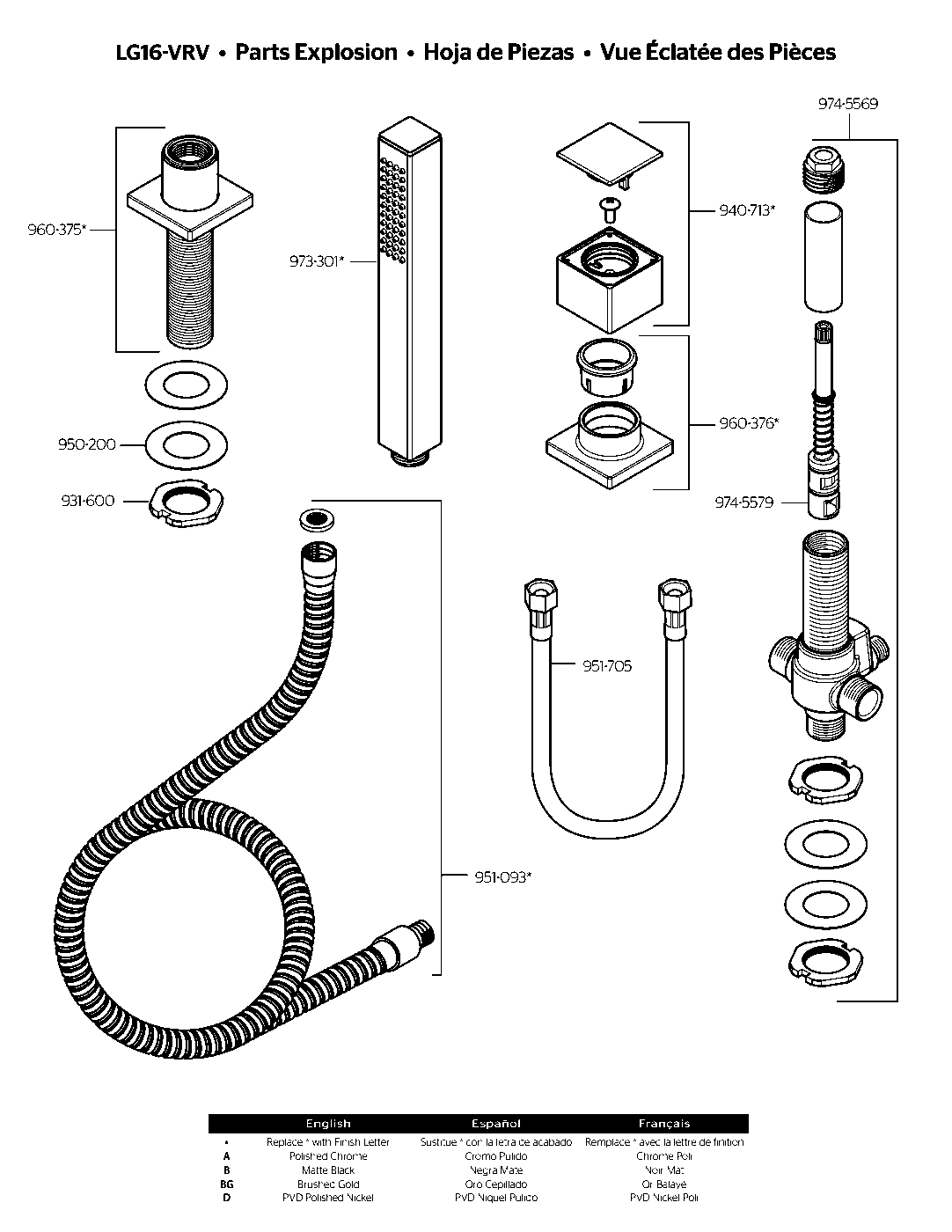 Verve Roman Tub Hand Shower with Diverter exploded parts diagram