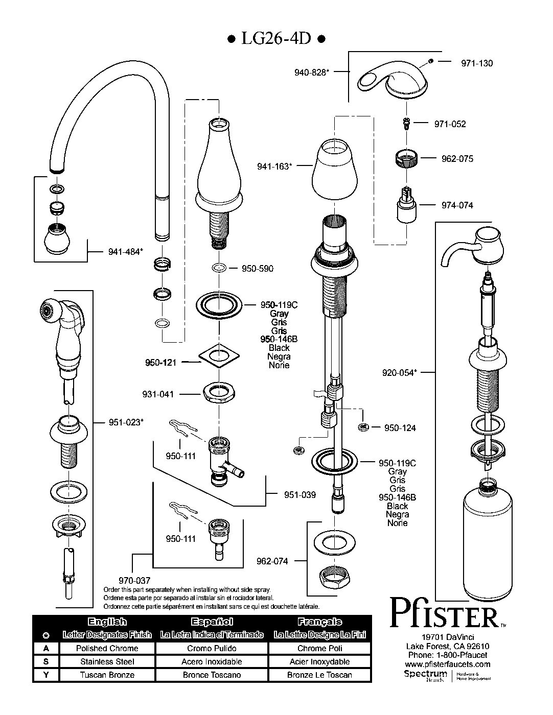 Treviso 1-Handle Kitchen Faucet parts diagram
