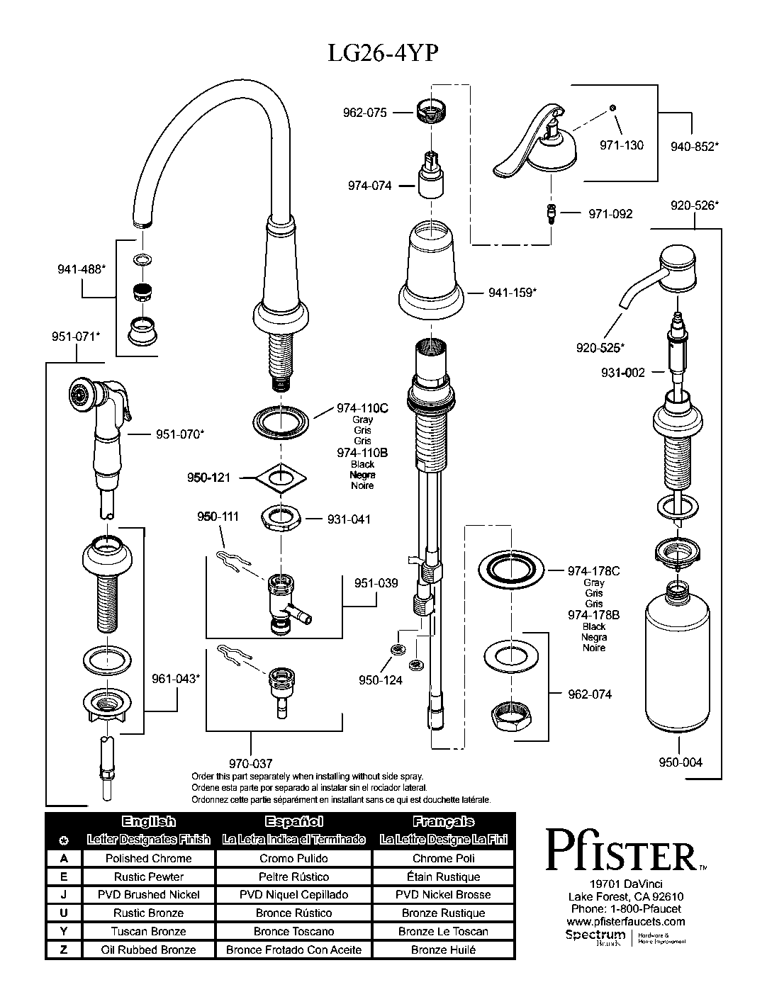Ashfield 1-Handle Kitchen Faucet parts diagram