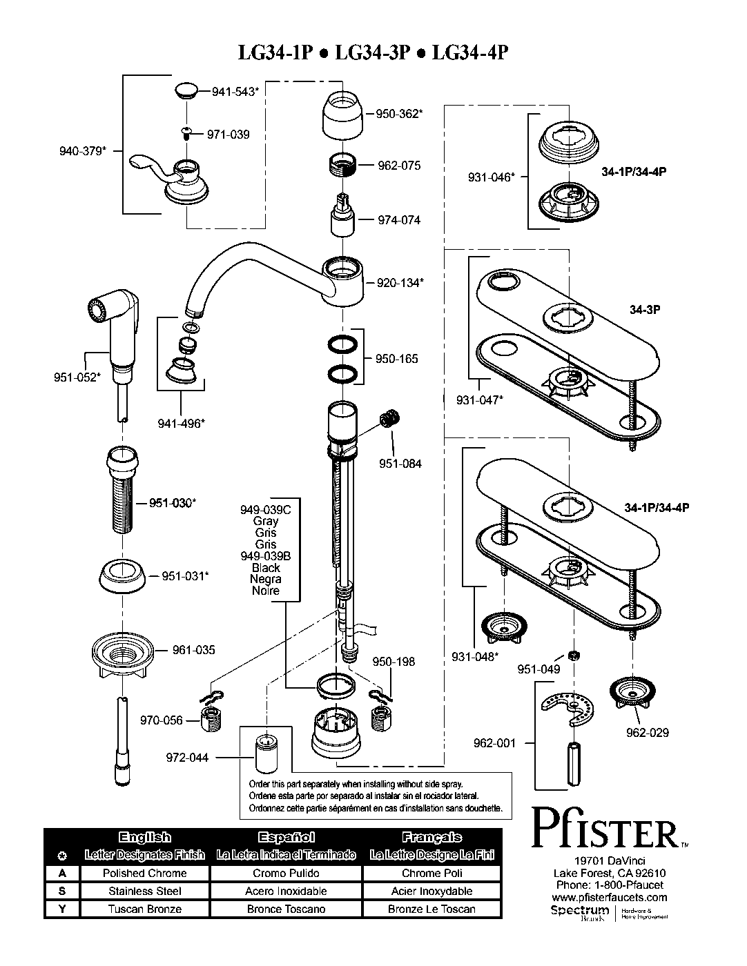 Portland 1-Handle Kitchen Faucet exploded parts diagram