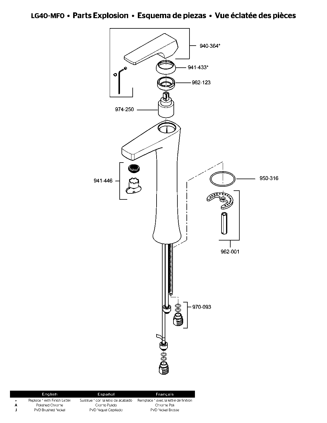 Kelen Single Control Vessel Bathroom Faucet parts diagram