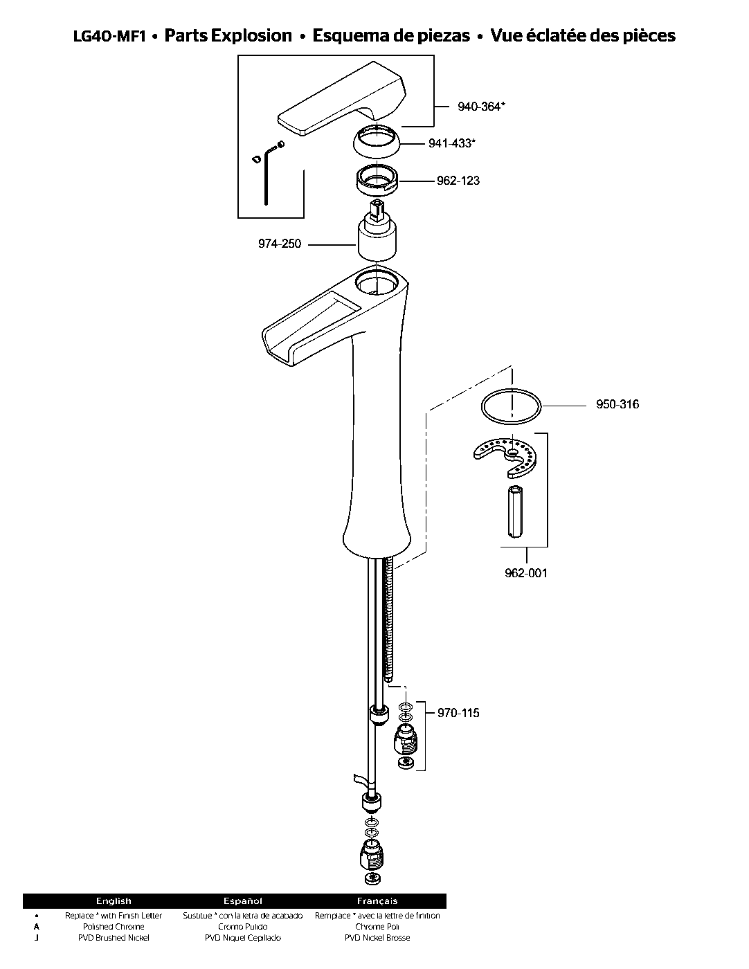 Kelen Single Control Vessel Bathroom Faucet parts diagram