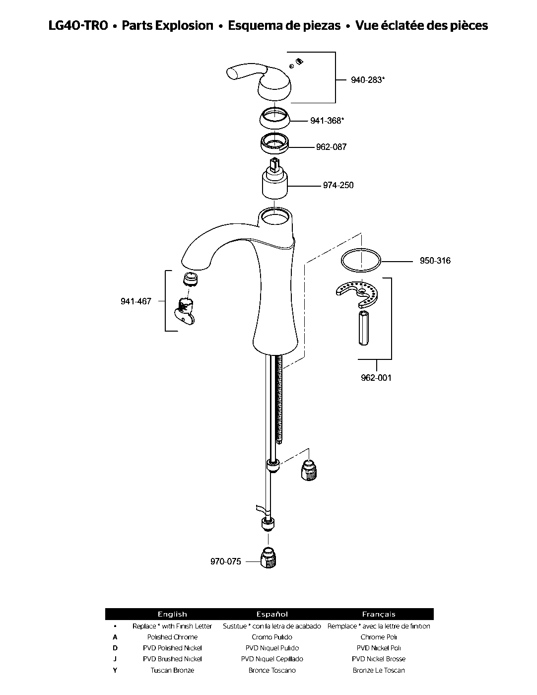 Iyla Single Control Vessel Bathroom Faucet parts diagram