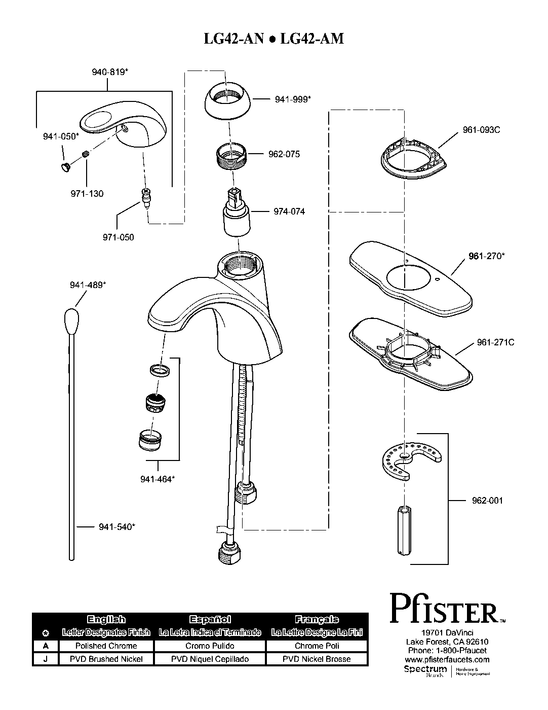 Parisa Single Control Bathroom Faucet parts diagram