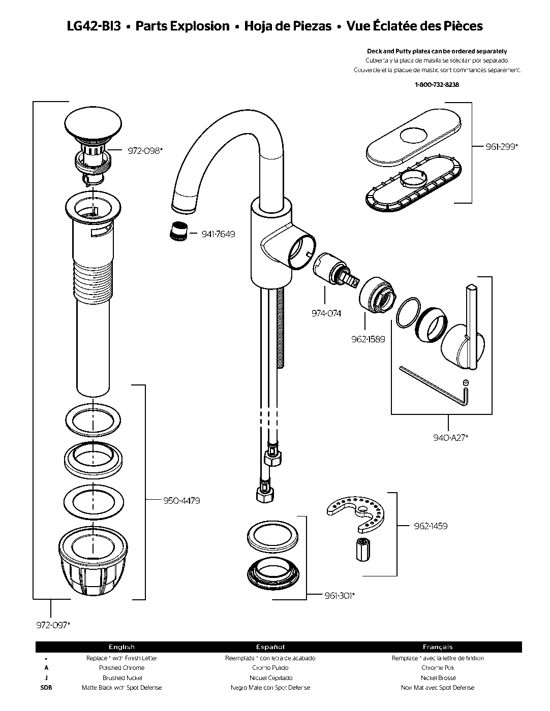 Brislin Single Control Bathroom Faucet parts diagram