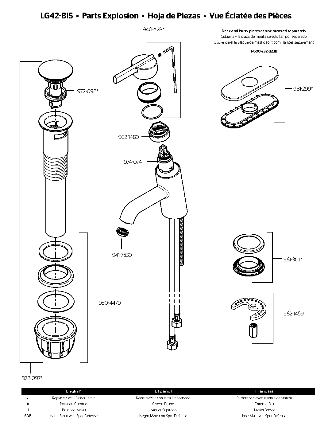 Brislin Single Control Bathroom Faucet parts diagram