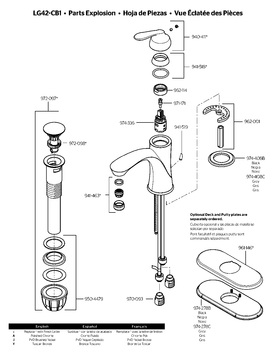 Avalon Single Control Bathroom Faucet exploded parts diagram
