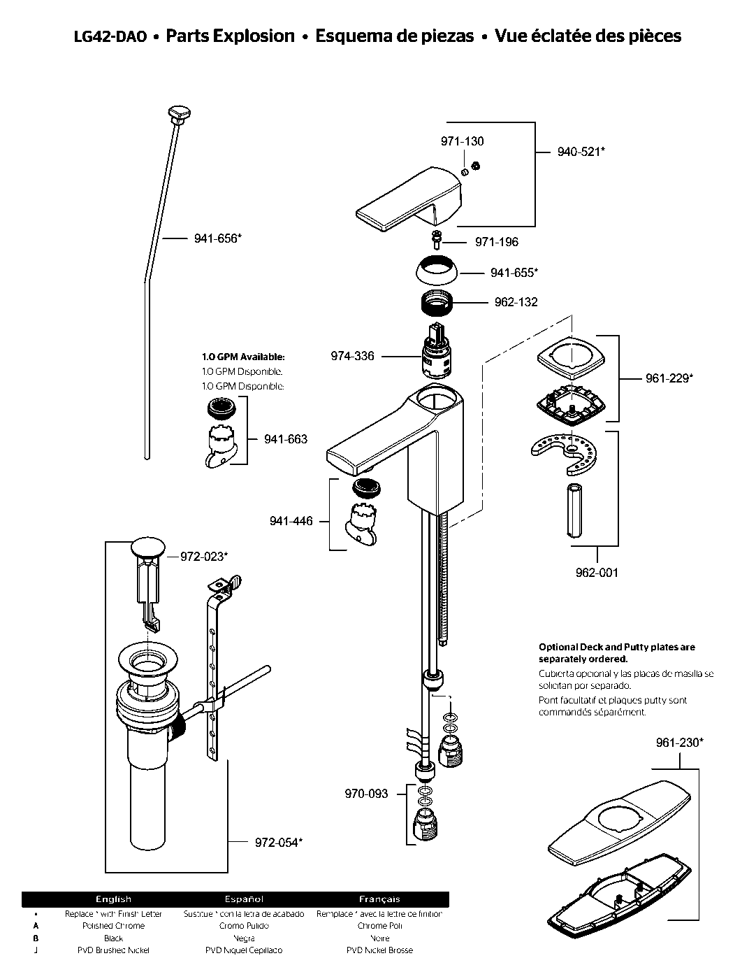 Deckard Single Control Bathroom Faucet exploded parts diagram