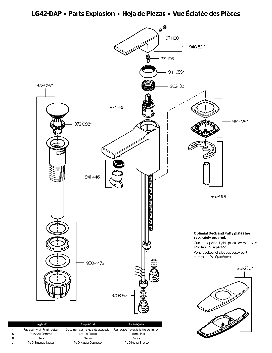 Deckard Single Control Bathroom Faucet exploded parts diagram