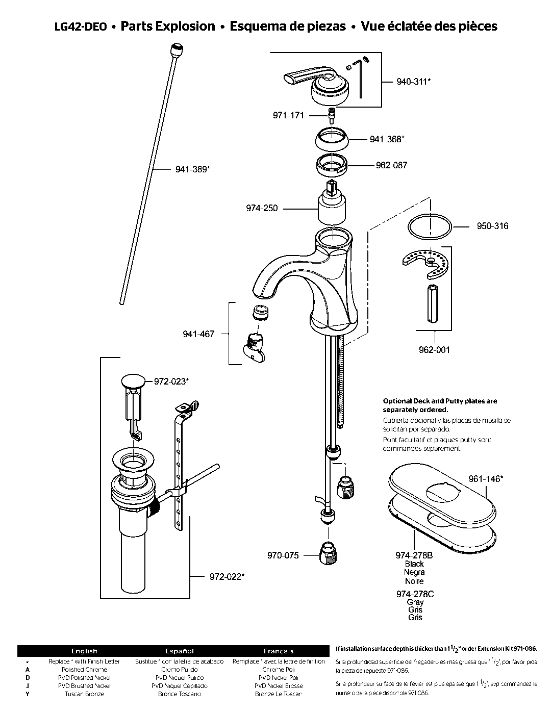 Arterra Single Control Bathroom Faucet parts diagram