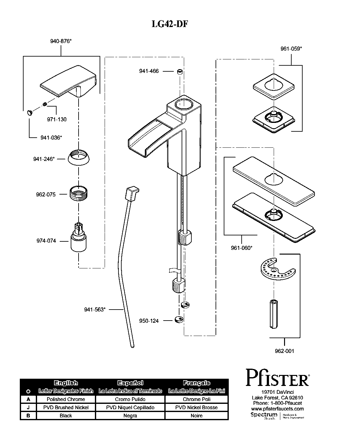 Kenzo Single Control Bathroom Faucet parts diagram
