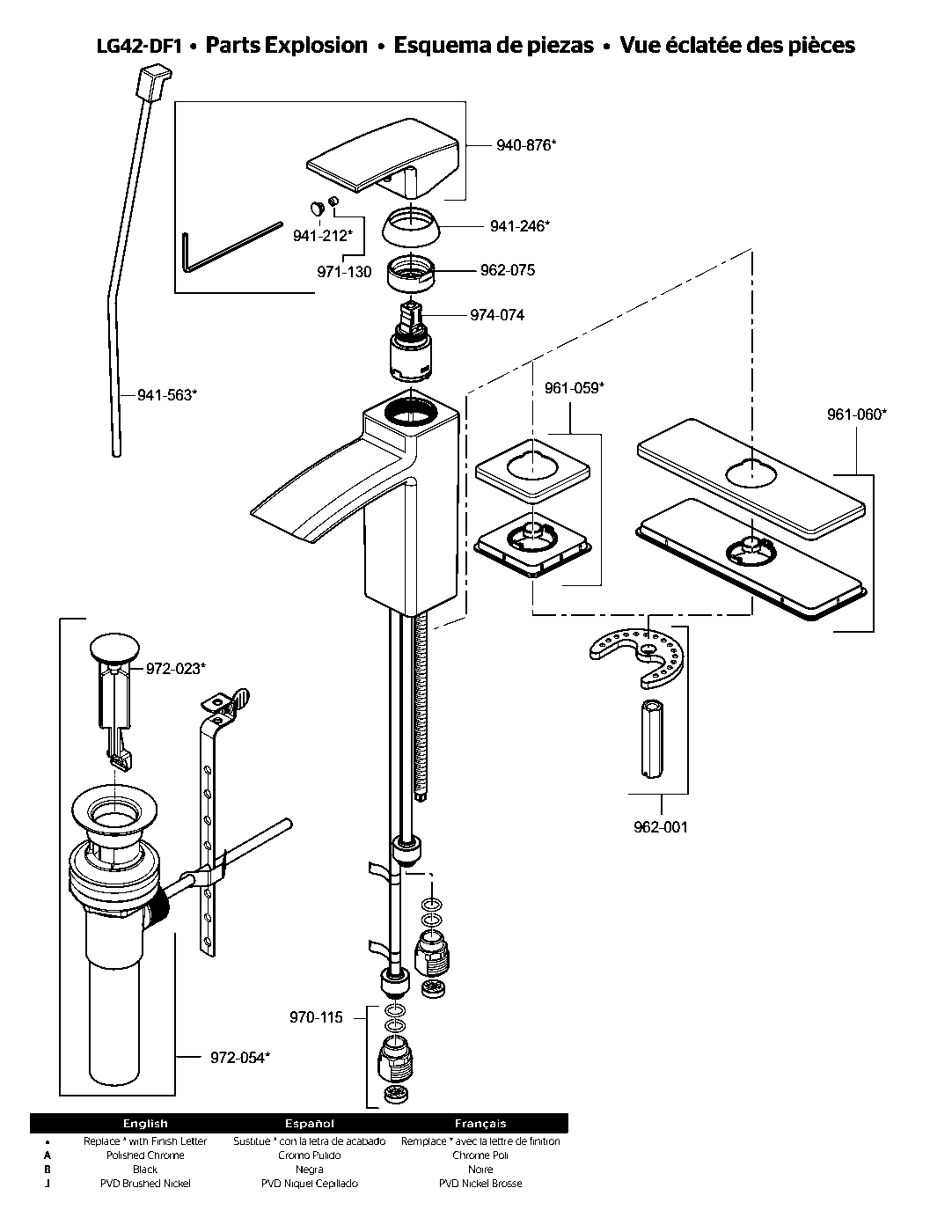 Kenzo Single Control Bathroom Faucet parts diagram