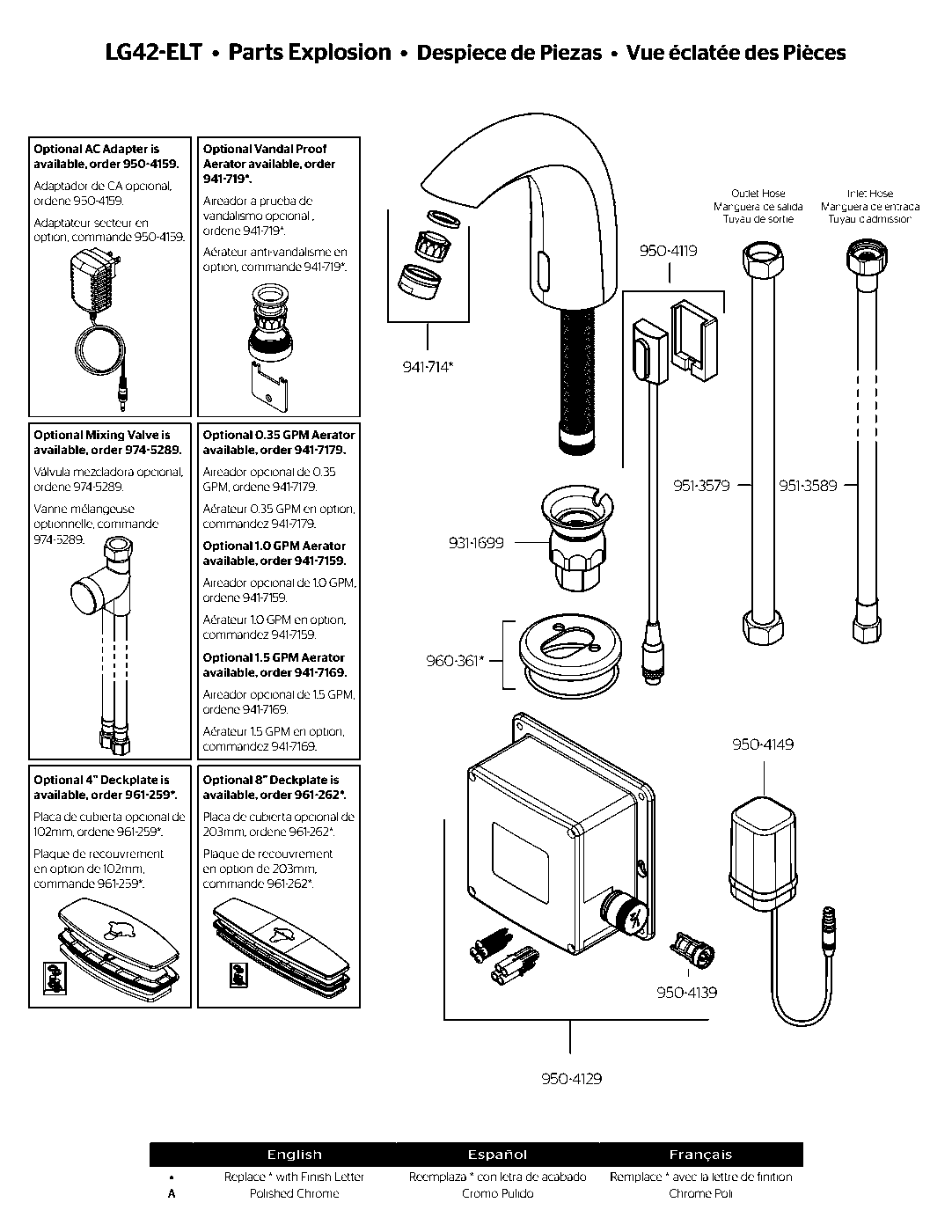 Pfister Single Control Touchless Bathroom Faucet exploded parts diagram