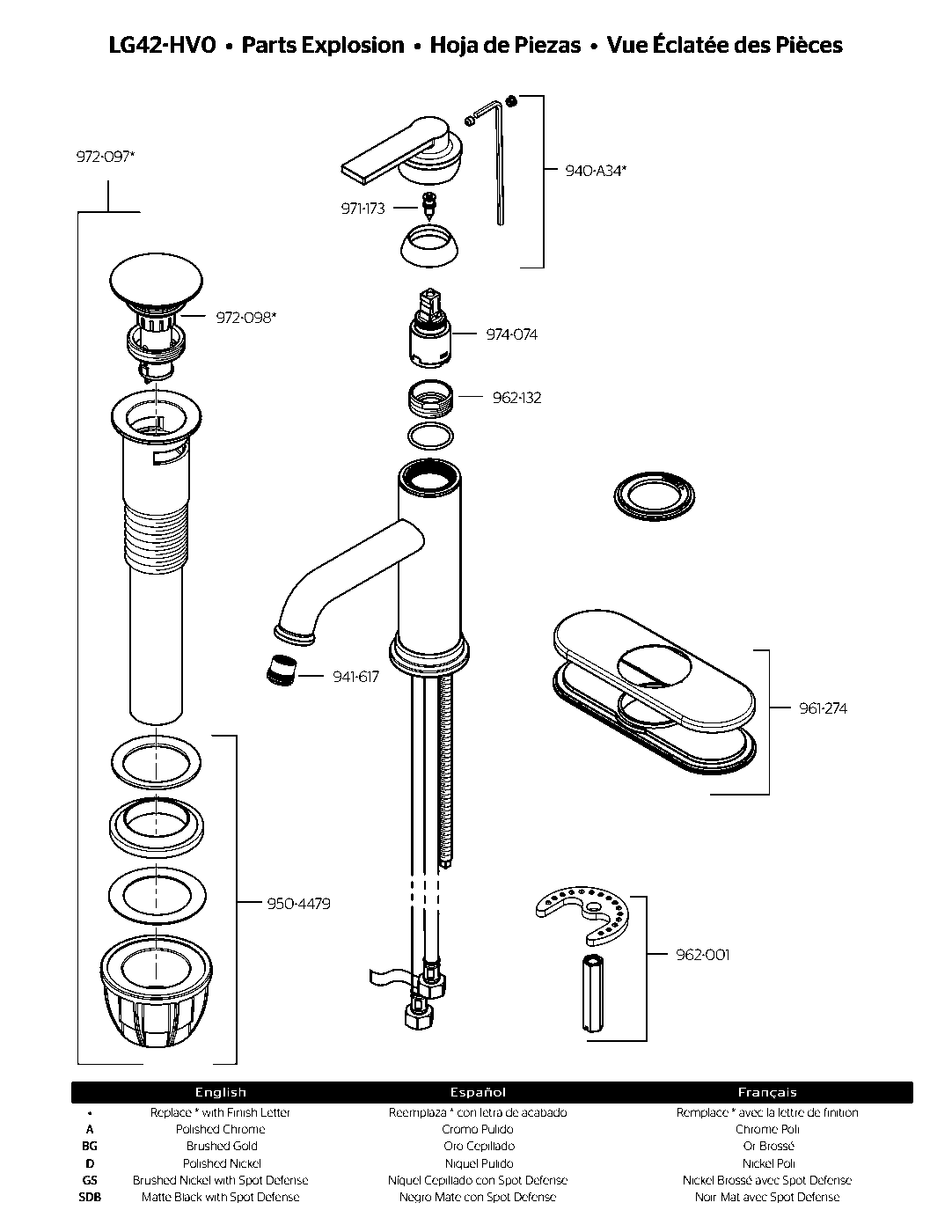 Havenridge Single Control Bathroom Faucet parts diagram