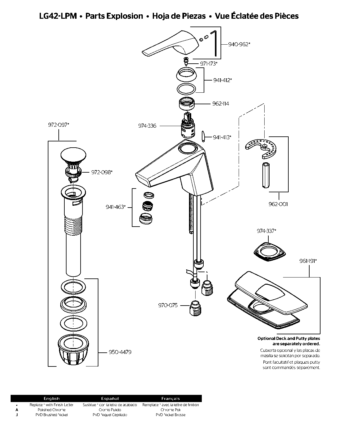 Arkitek Single Control Bathroom Faucet parts diagram