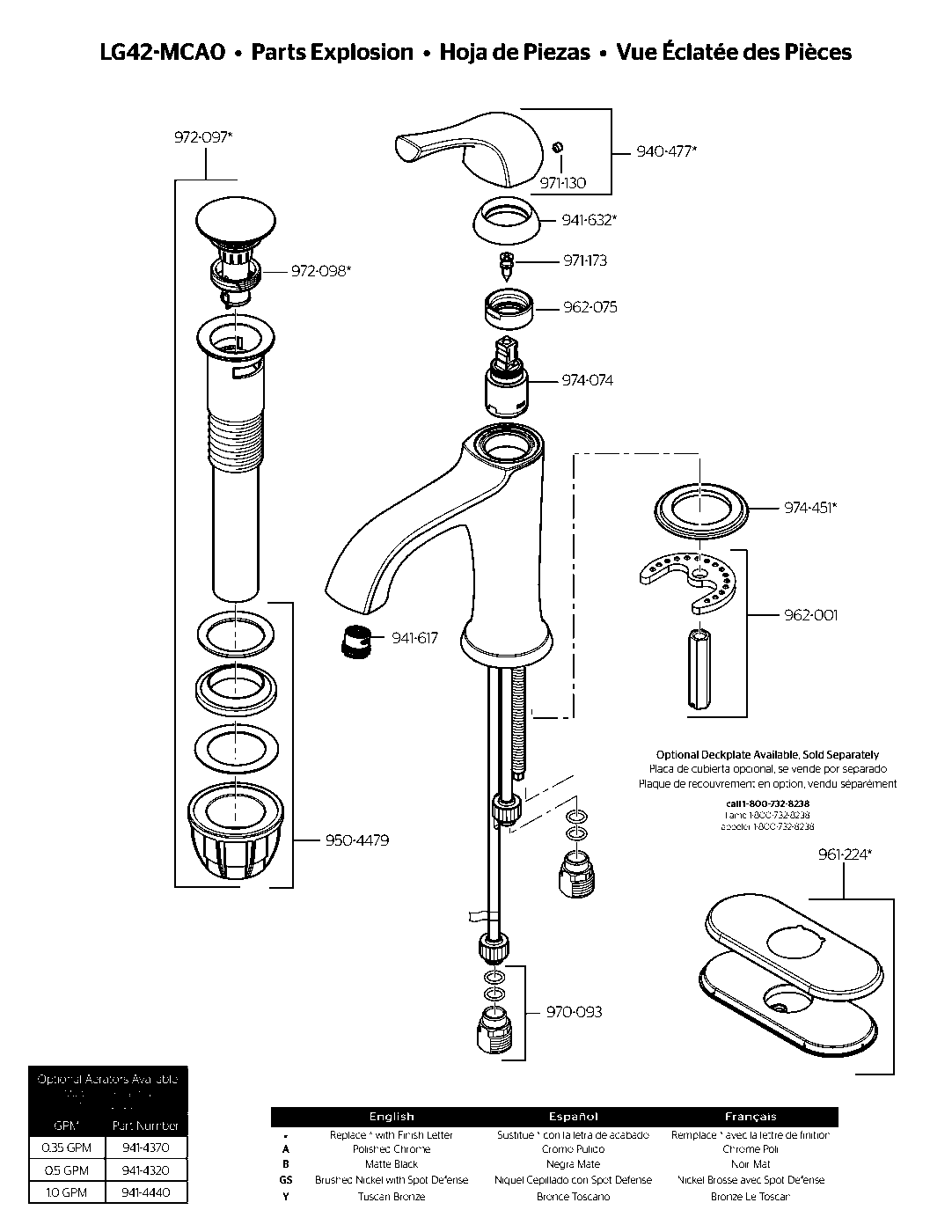 McAllen Single Control Bathroom Faucet exploded parts diagram