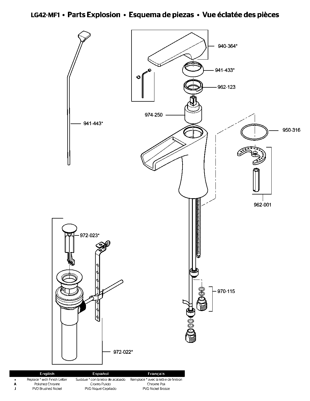 Kelen Single Control Bathroom Faucet parts diagram