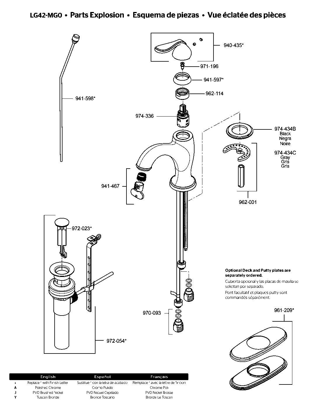 Northcott Single Control Bathroom Faucet parts diagram