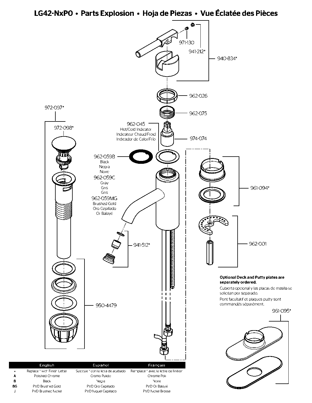 Contempra Single Control Bathroom Faucet exploded parts diagram