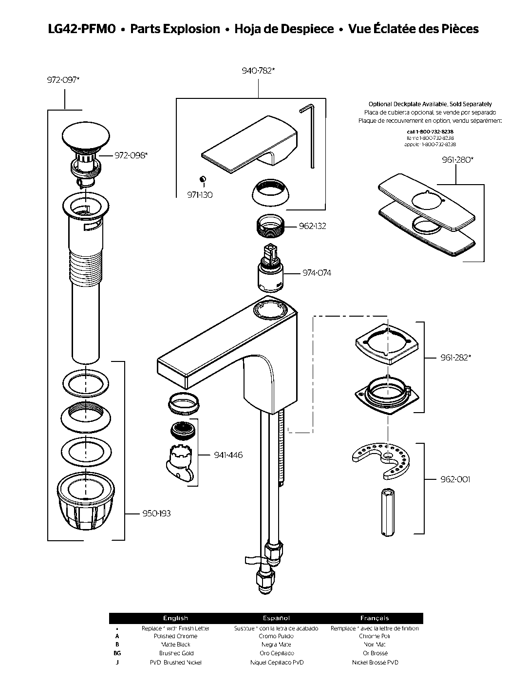 Pfirst Modern Single Control Bathroom Faucet exploded parts diagram