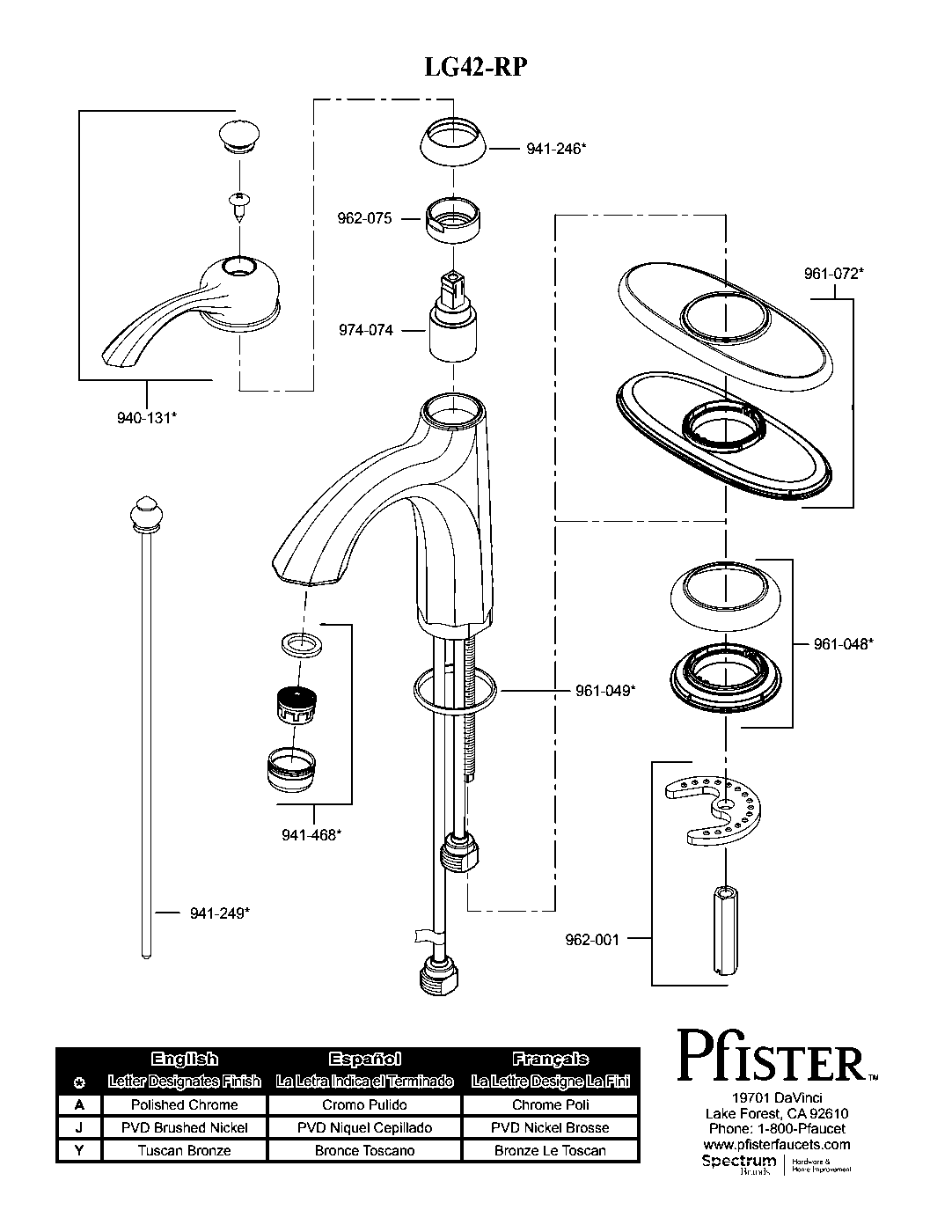 Portola Single Control Bathroom Faucet parts diagram
