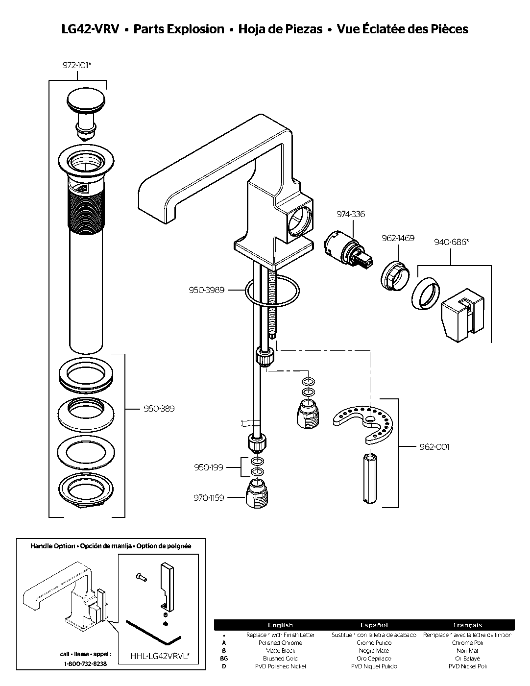 Verve Single Control Bathroom Faucet exploded parts diagram