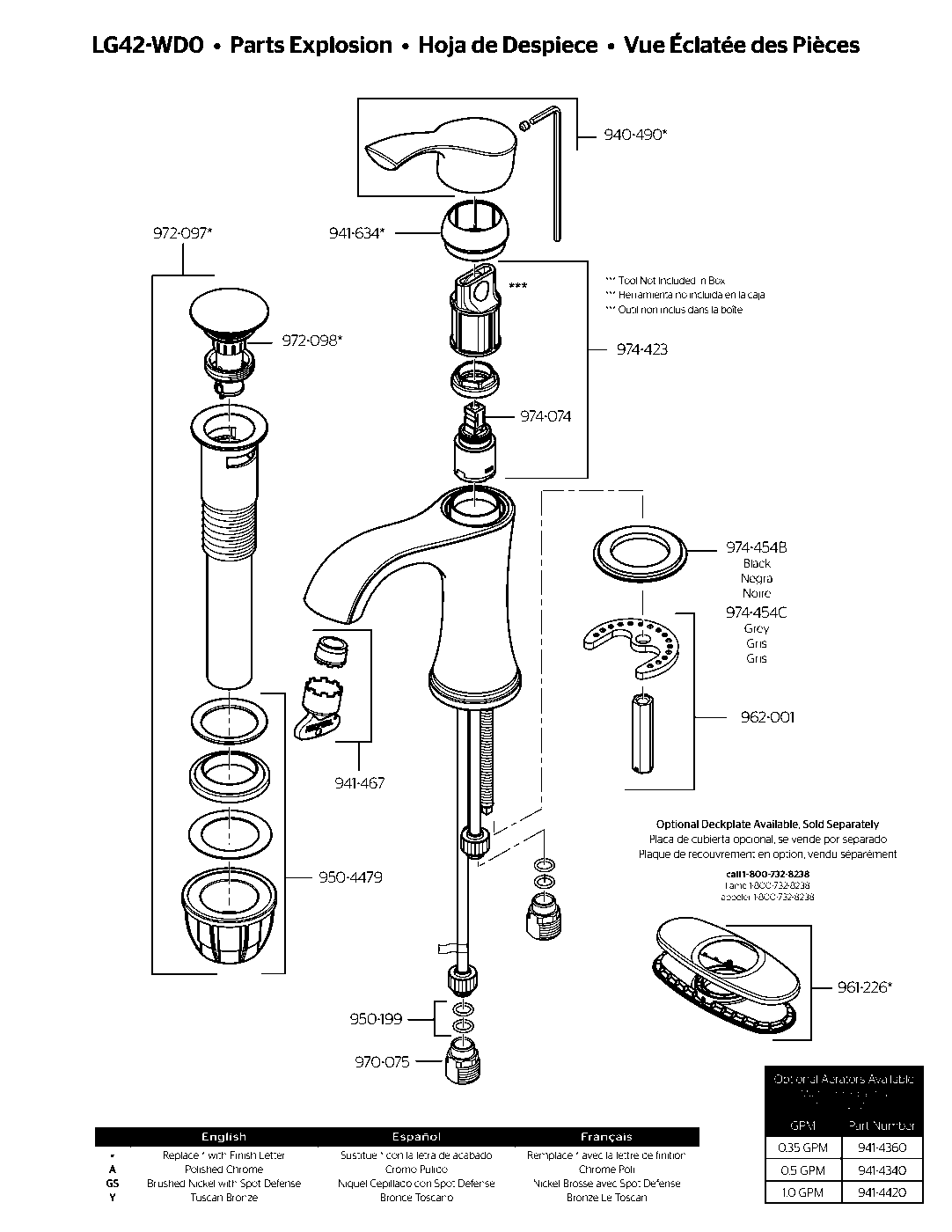Woodbury Single Control Bathroom Faucet parts diagram