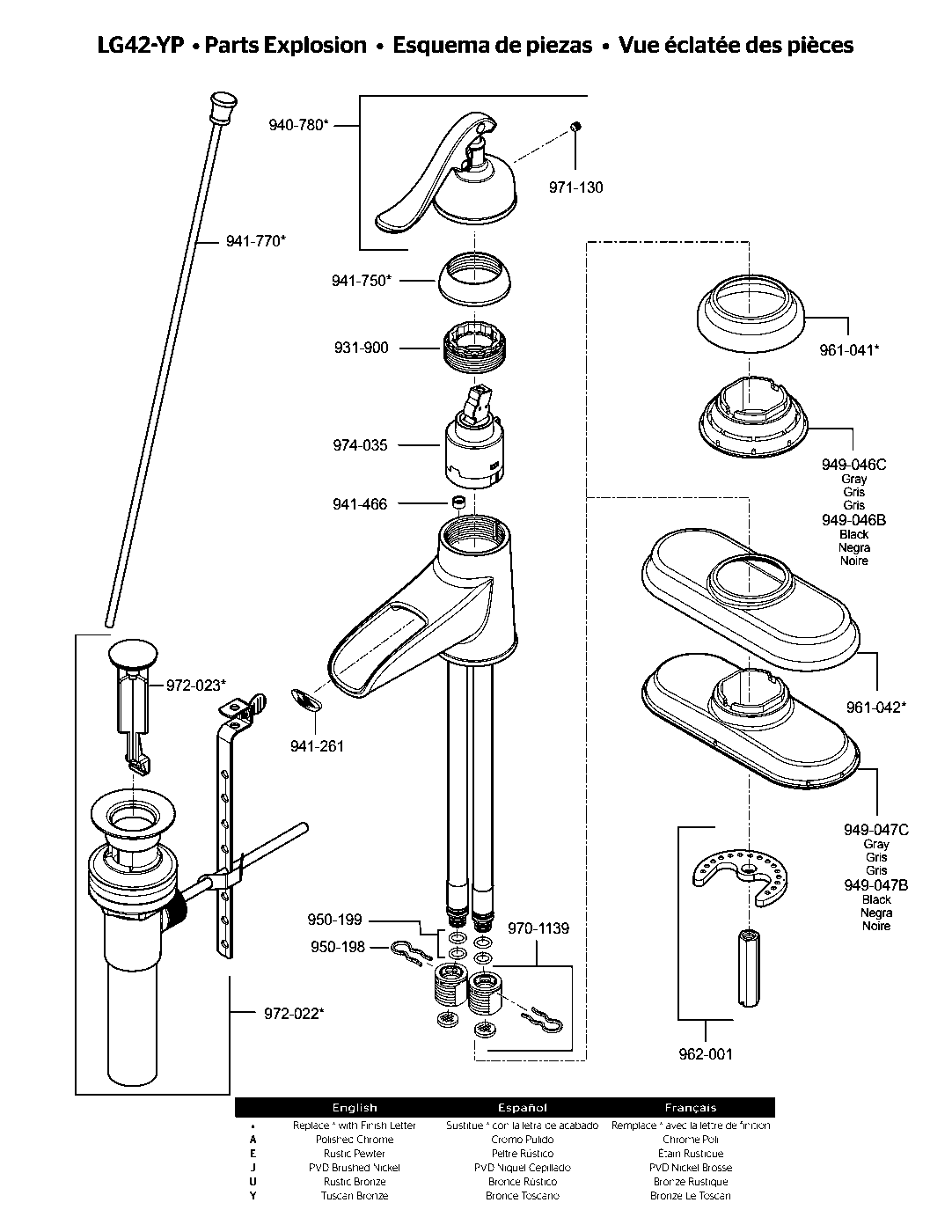 Ashfield Single Control Bathroom Faucet parts diagram