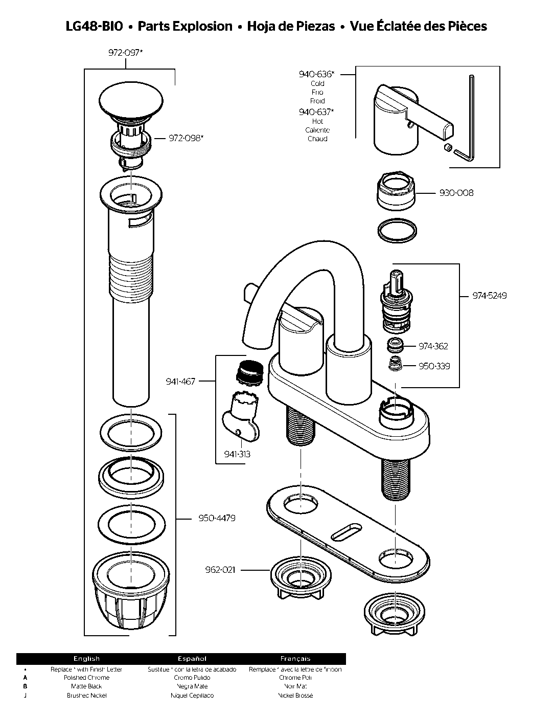 Brislin Brislin 2-Handle 4" Centerset Bathroom Faucet / With Push & Seal™ exploded parts diagram