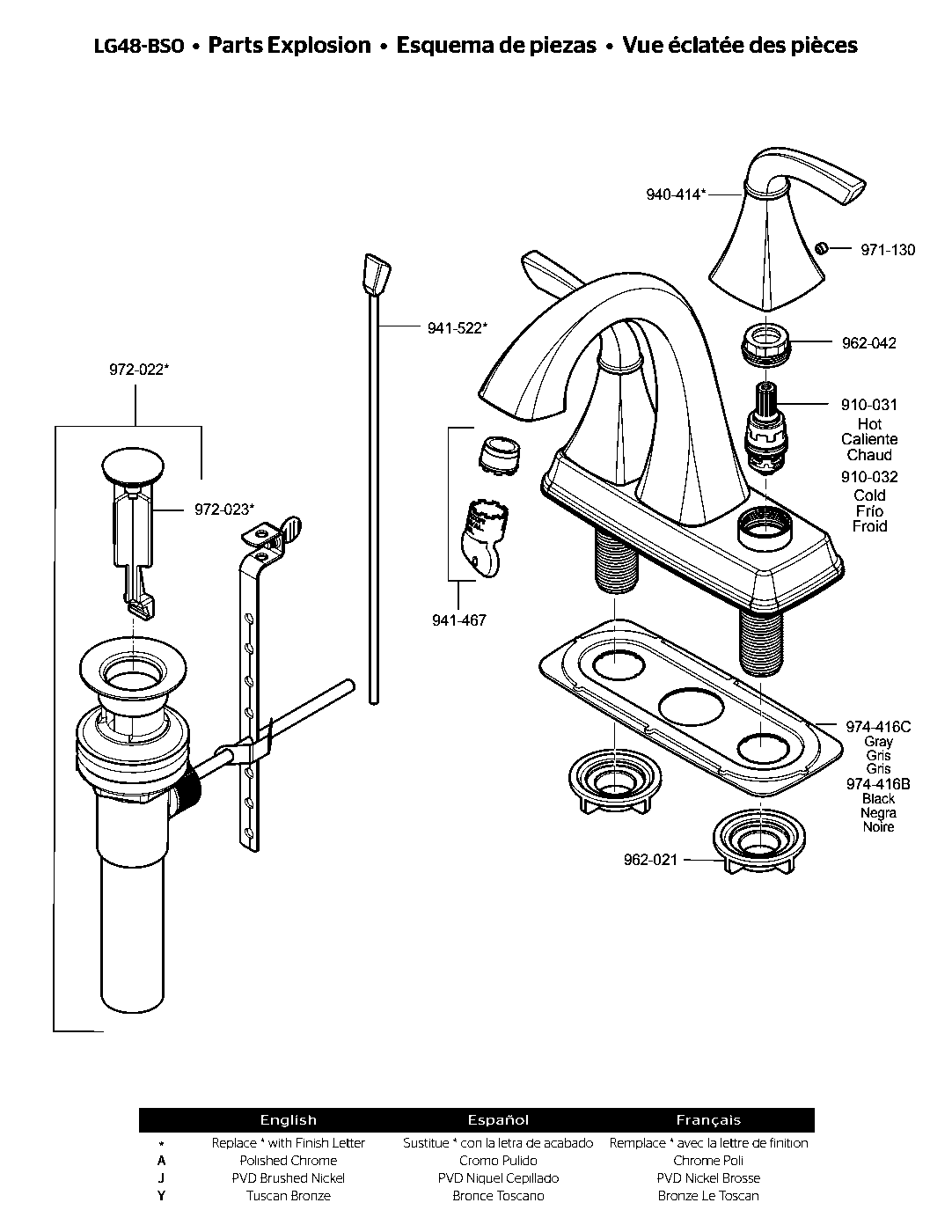 Bronson 2-Handle 4" Centerset Bathroom Faucet exploded parts diagram
