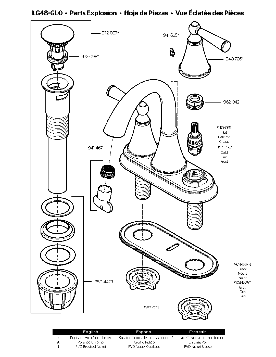Saxton 2-Handle 4" Centerset Bathroom Faucet exploded parts diagram