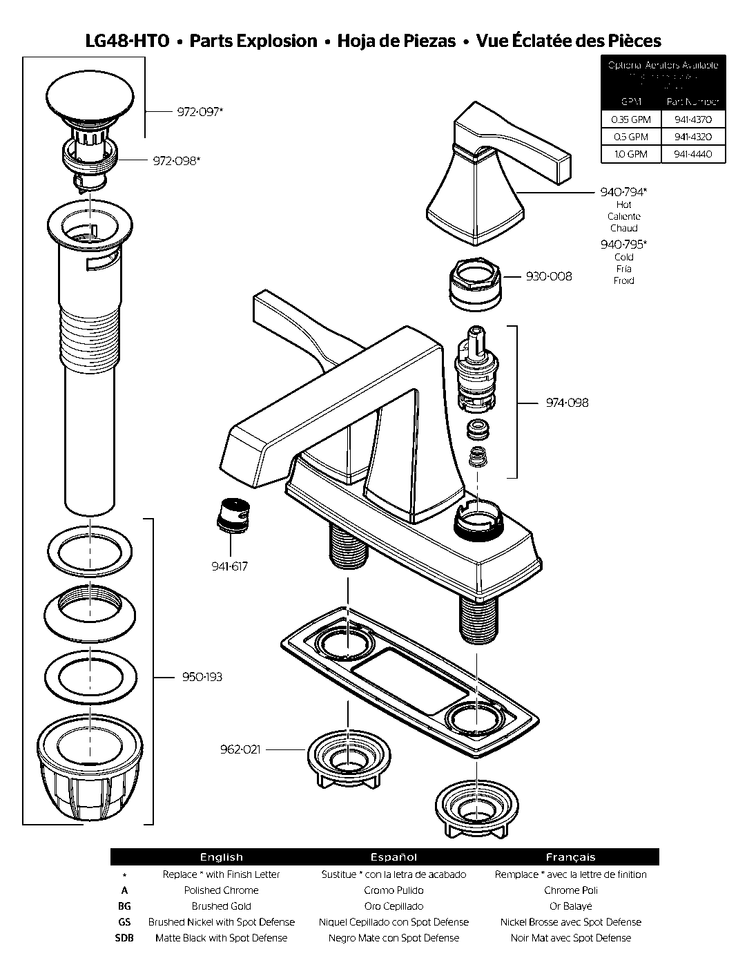 Holliston 2-Handle 4" Centerset Bathroom Faucet exploded parts diagram