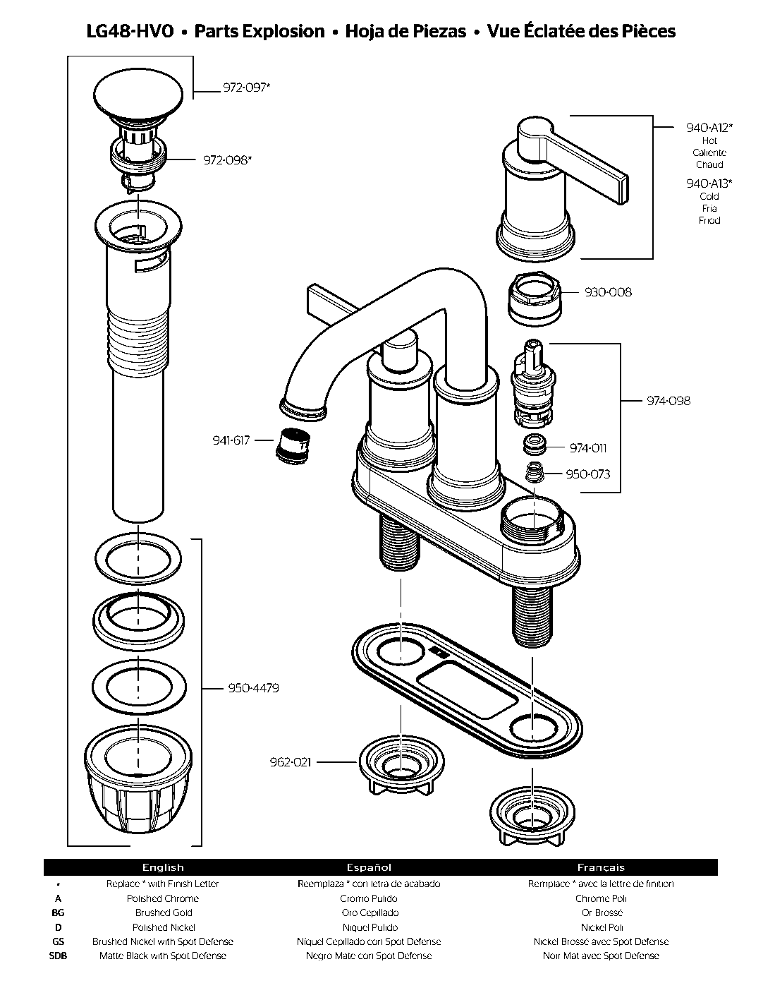 Havenridge 2 Handle 4" Centerset Faucet parts diagram