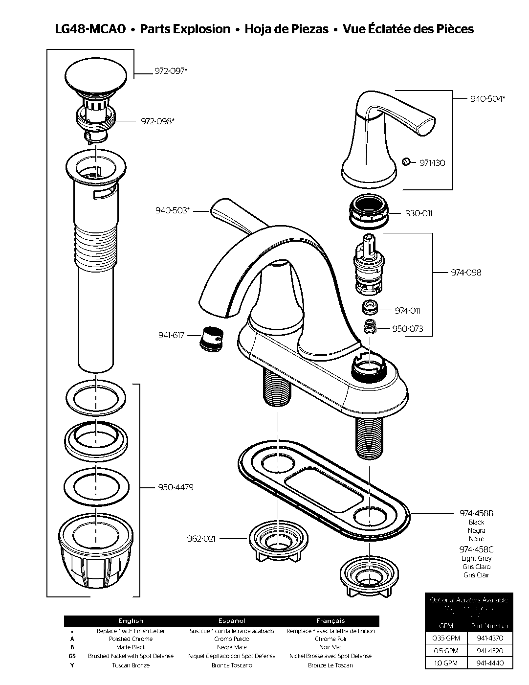 McAllen 2-Handle 4" Centerset Bathroom Faucet exploded parts diagram