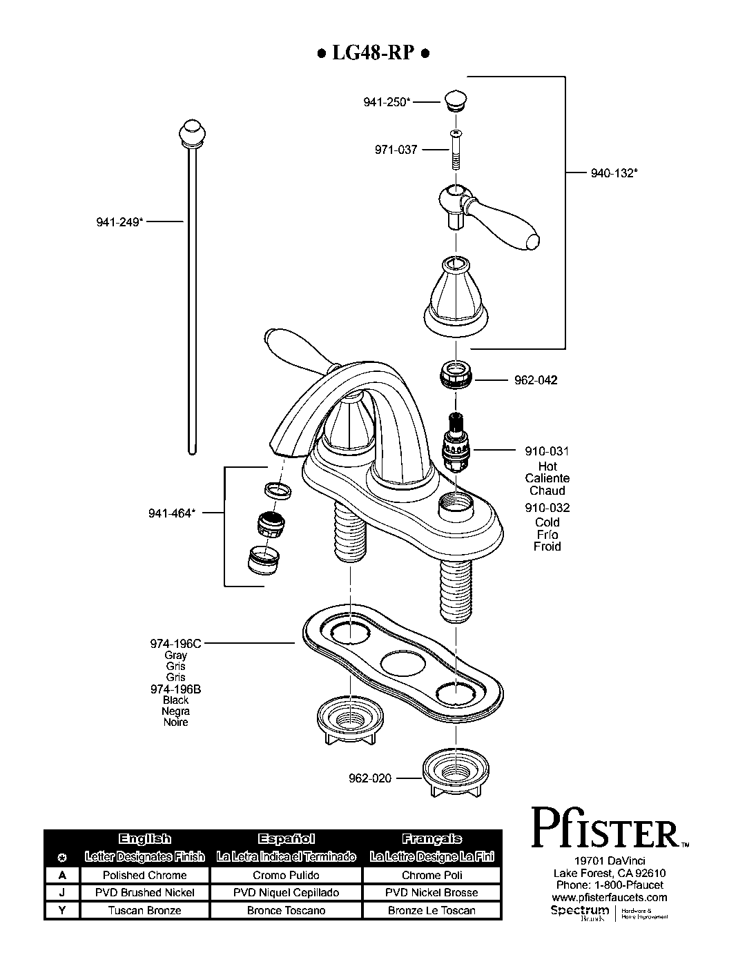 Portola 2-Handle 4" Centerset Bathroom Faucet parts diagram