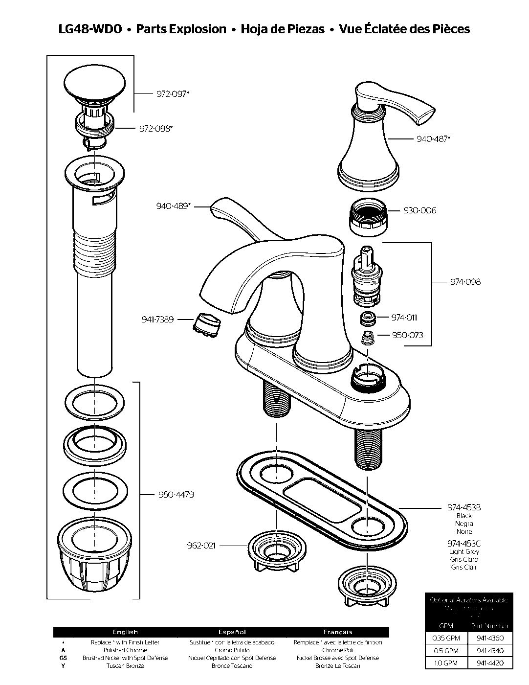 Woodbury 2-Handle 4" Centerset Bathroom Faucet parts diagram