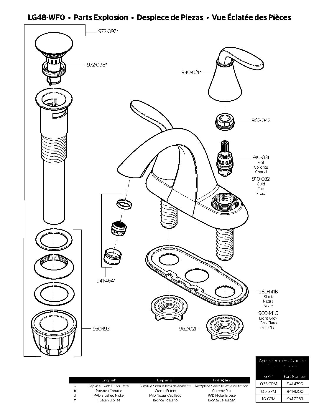 Winfield 2-Handle 4" Centerset Bathroom Faucet exploded parts diagram