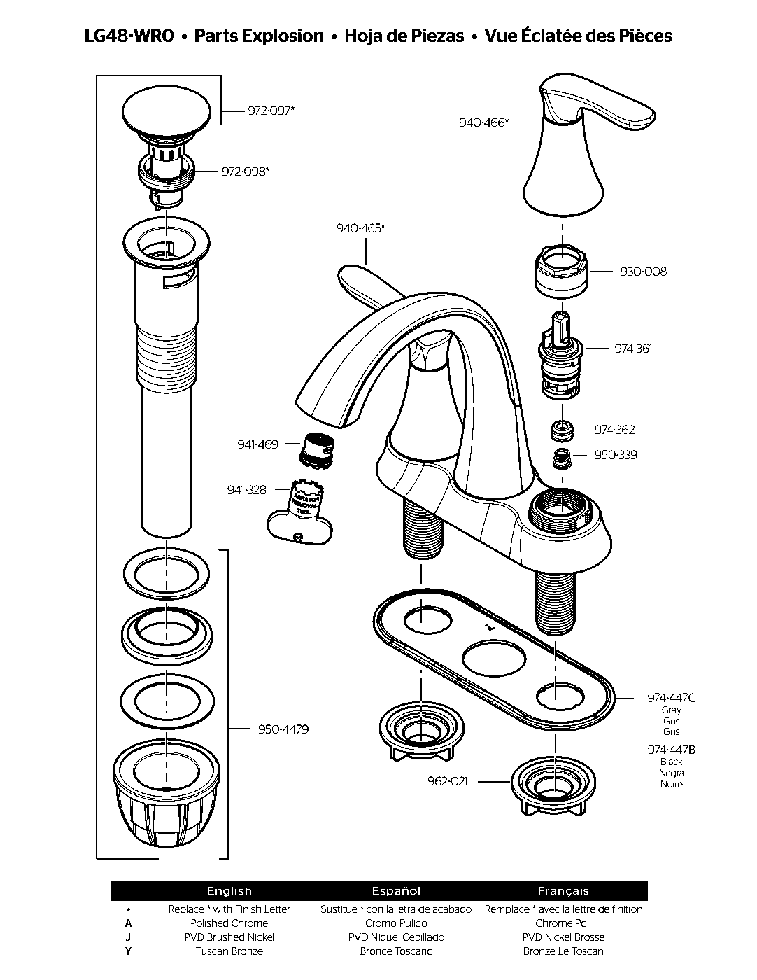 Weller 2-Handle 4" Centerset Bathroom Faucet exploded parts diagram