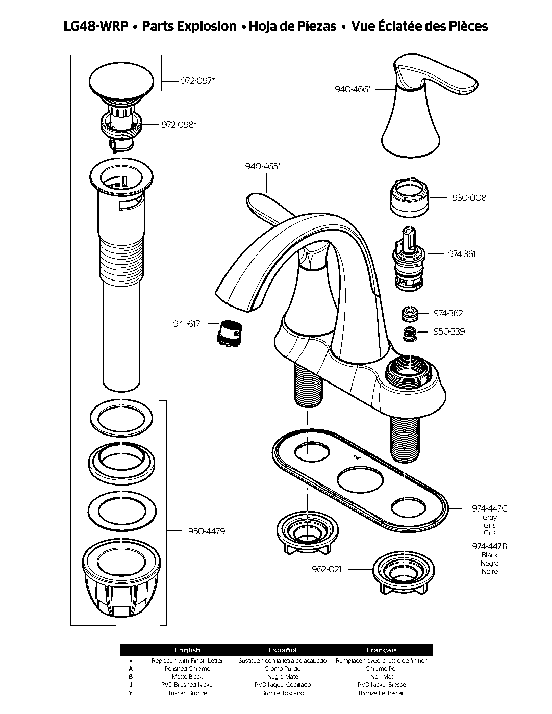 Weller 2-Handle 4" Centerset Bathroom Faucet exploded parts diagram