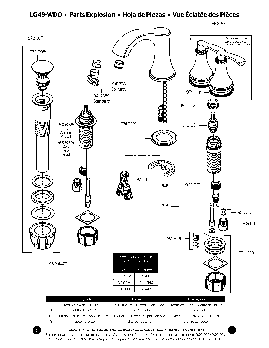 Woodbury 2-Handle 8" Widespread Bathroom Faucet parts diagram
