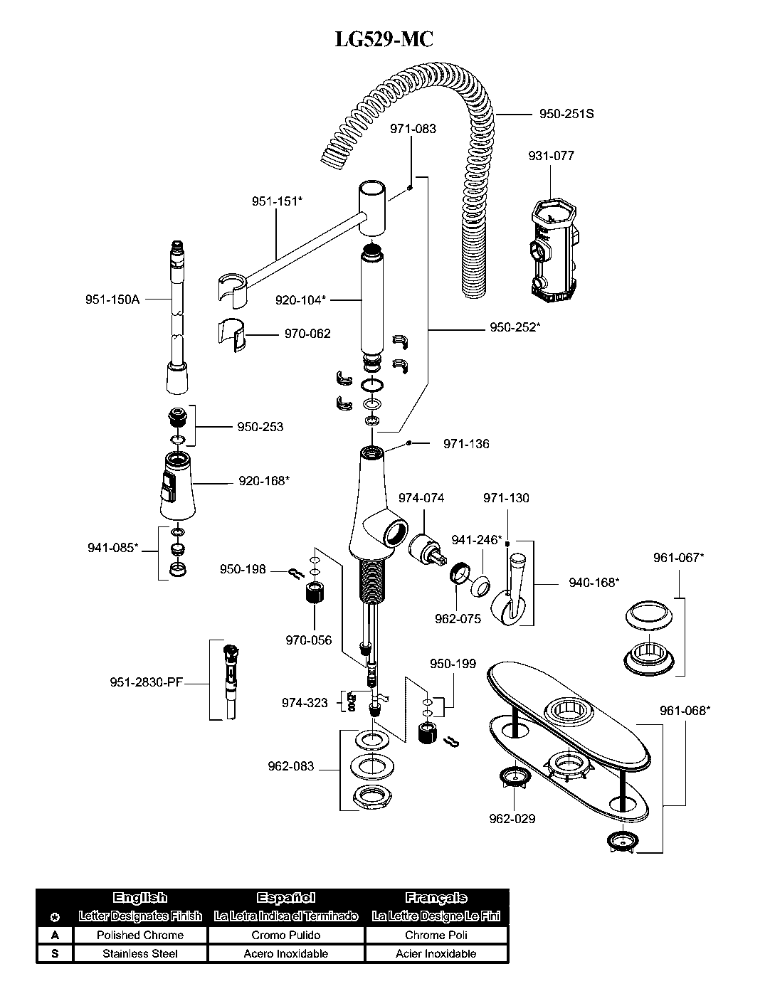 Zuri 1-Handle Pull-Down Kitchen Faucet exploded parts diagram