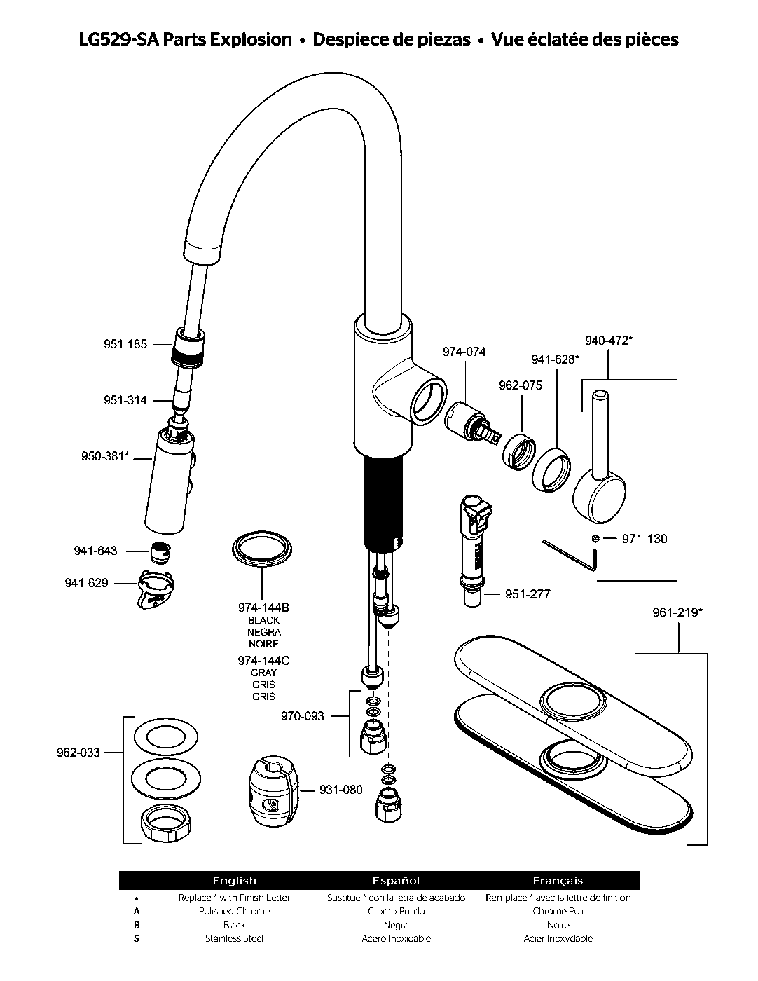 Stellen 1-Handle Pull-Down Kitchen Faucet exploded parts diagram