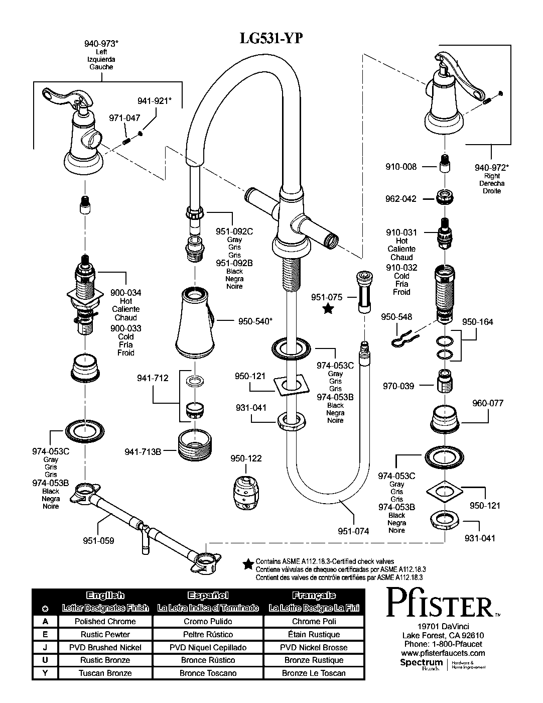 Ashfield 2-Handle Pull-Down Kitchen Faucet parts diagram