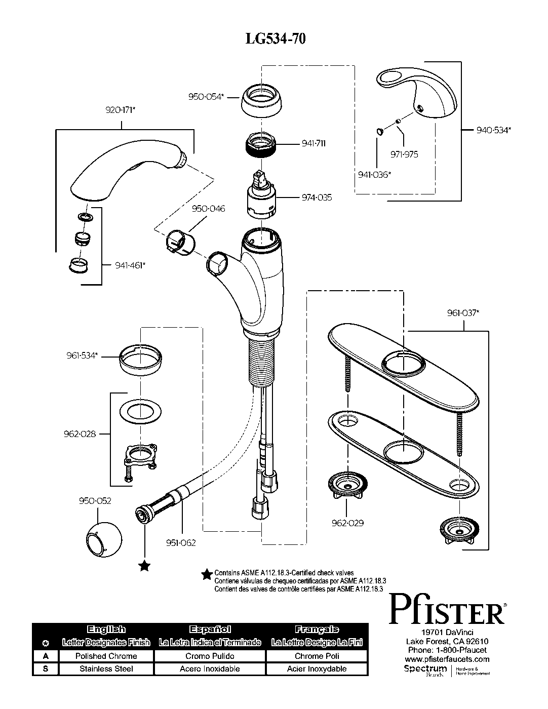Parisa 1-Handle Pull-Out Kitchen Faucet parts diagram