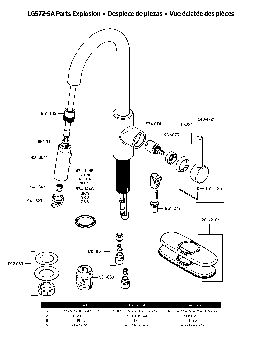 Stellen 1-Handle Pull-Down Bar & Prep Faucet exploded parts diagram