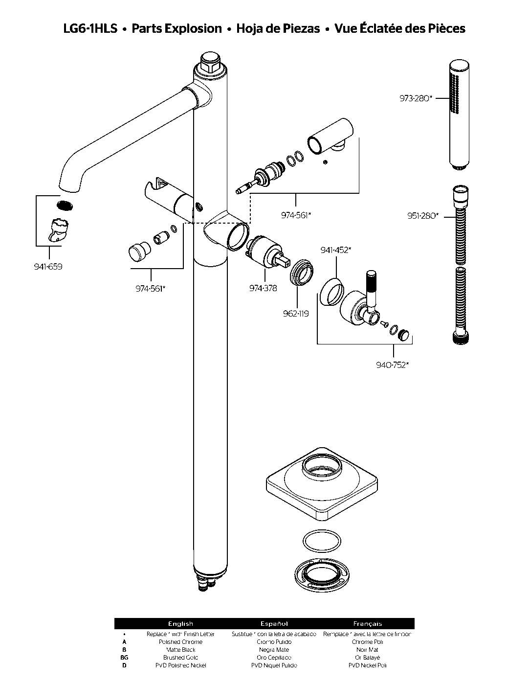 Hillstone Tub Filler with Hand Shower parts diagram