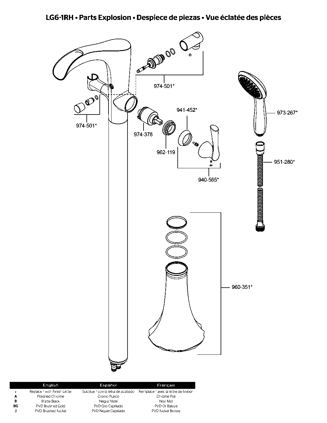 Rhen Free-Standing Tub Filler parts diagram