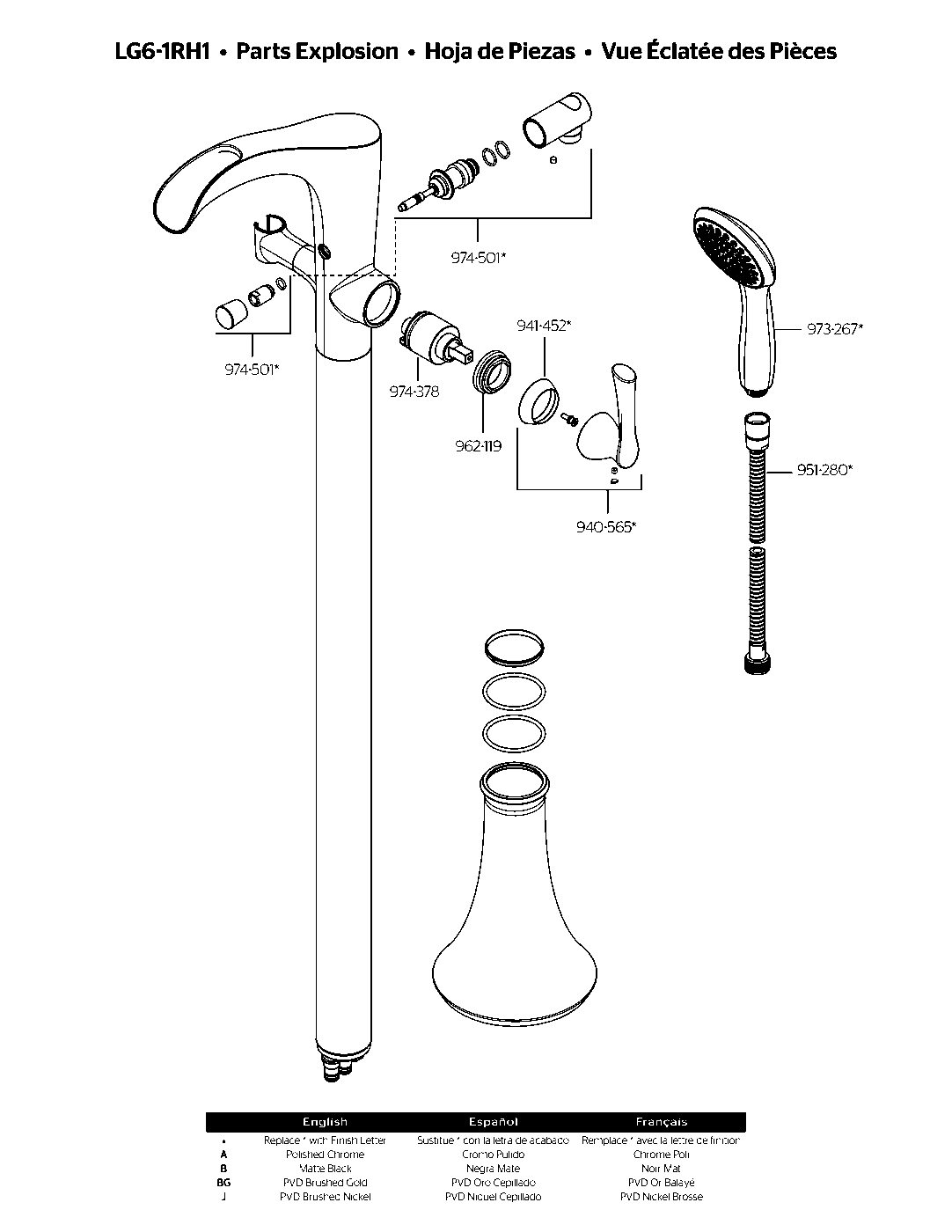 Rhen Free-Standing Tub Filler exploded parts diagram